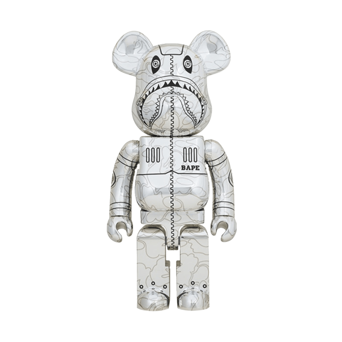 Bearbrick x BAPE x Hajime Sorayama Camo Shark 1000% 'Silver'