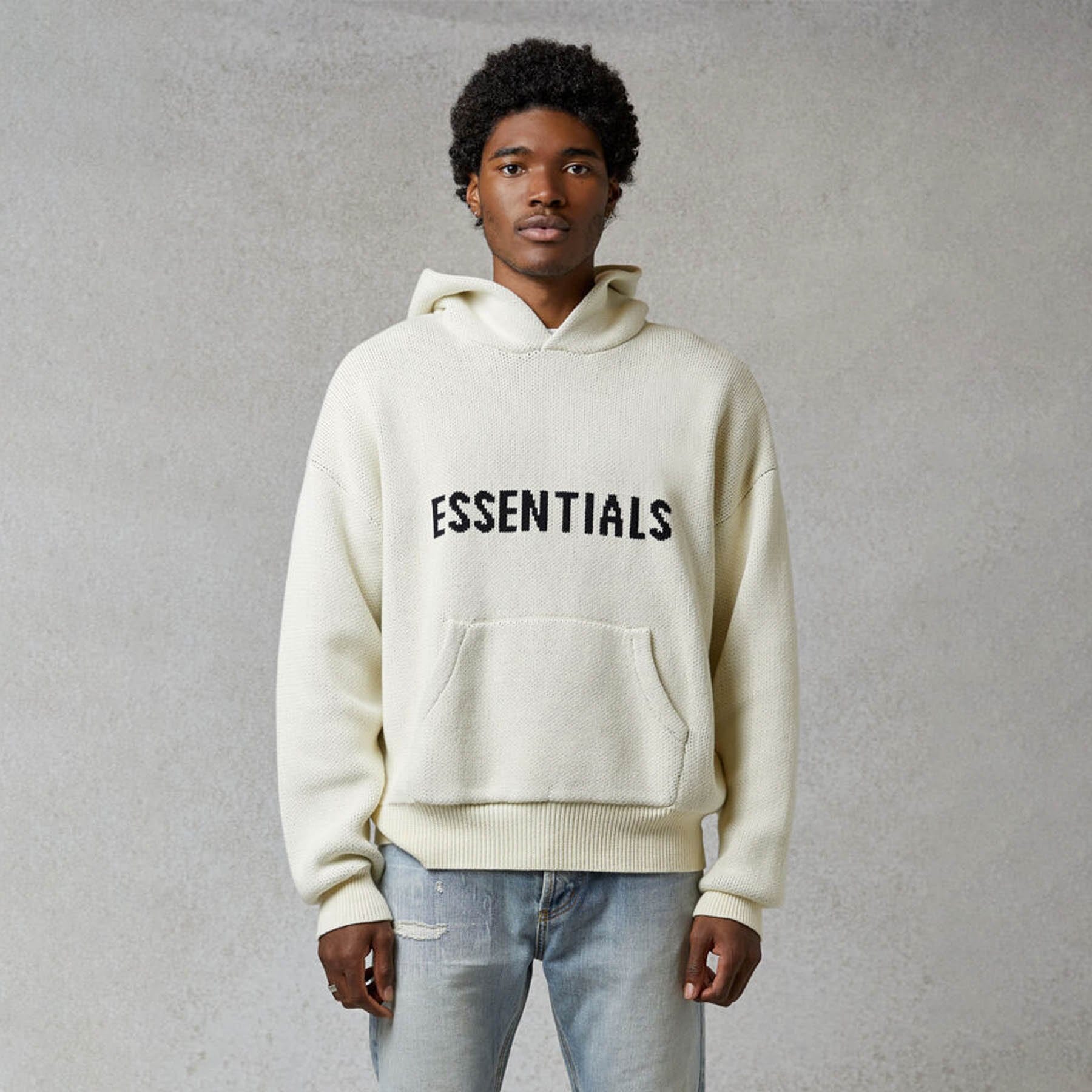 essentials khaki knit logo hoodie online discount