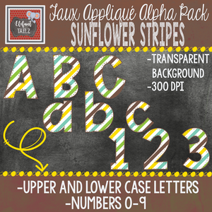 Alpha & Number Pack - Faux Applique - Sunflower Stripes