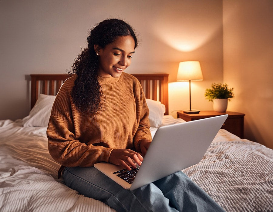 A woman browsing 'best mattress for side sleepers'