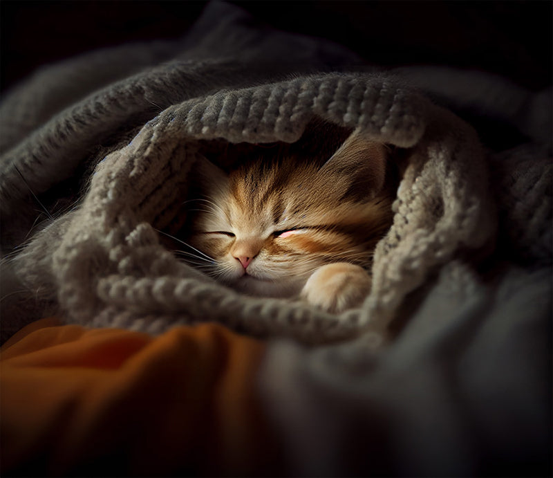 cat sleeping under blankets
