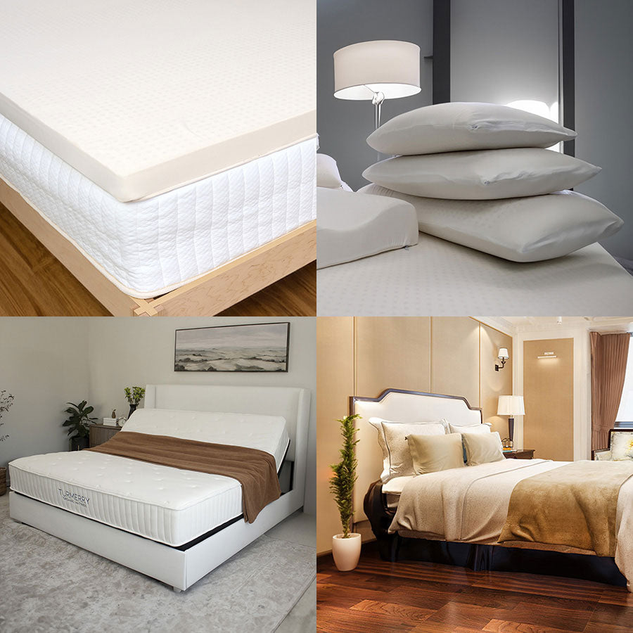 Mattress toppers, pillows, adjustable bed, bedding side by side