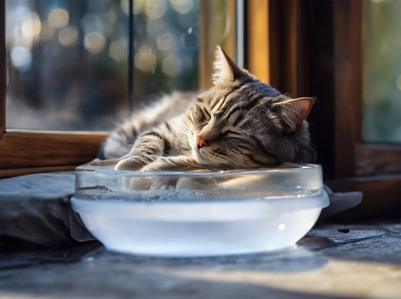 sleeping next to the water bowl