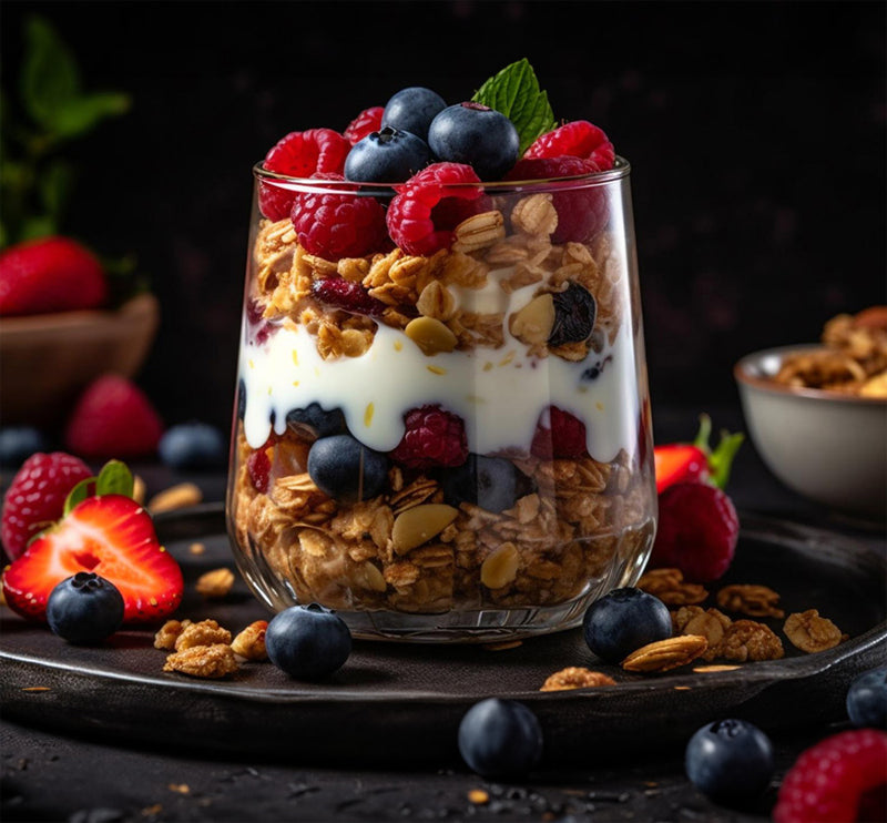 protein packed greek yogurt topped with berries