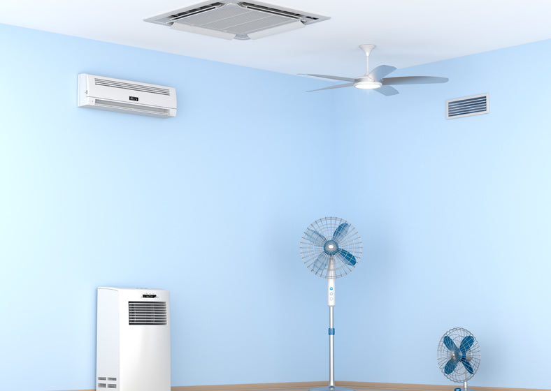 different types of air conditioners and electric fans