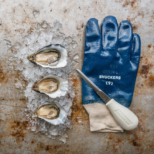 Oyster Knife with Rubber-Dipped Oyster Shucking Gloves - 2 Pairs of Gloves + 1 Knife