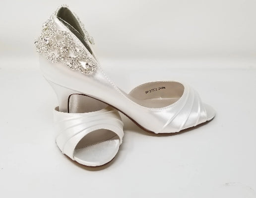 Woman's White Bridal Shoes Crystal Back 