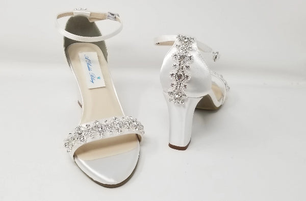 White Wedding Shoes with Block Heel and 