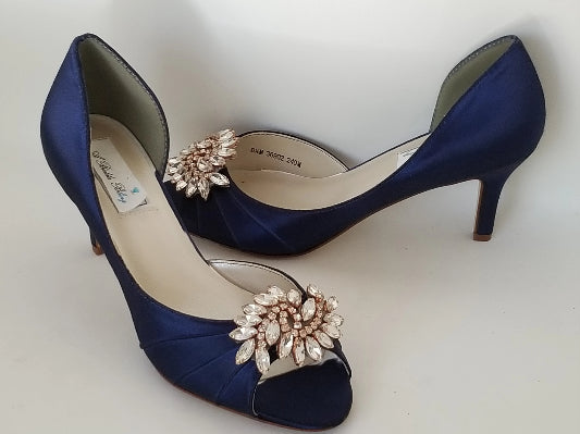 Navy Blue Bridal Shoes with Rose Gold 