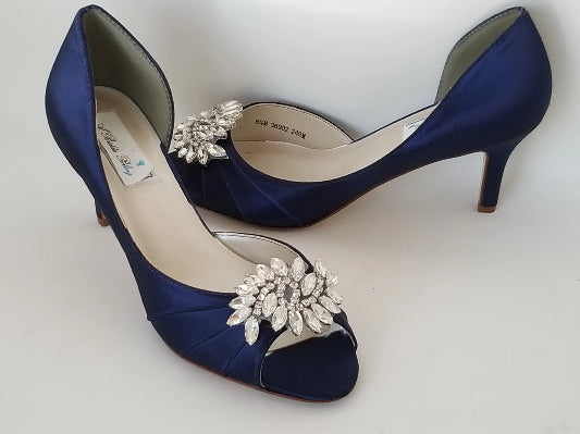 Navy Blue Wedding Shoes with Crystal 