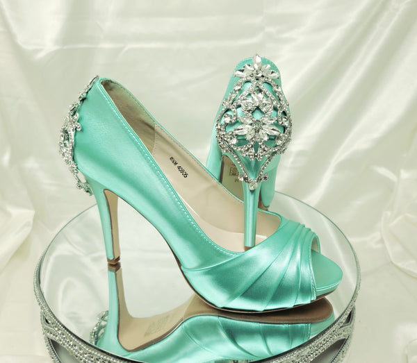 Stadion buffet pint Aqua Blue Wedding Shoes with Crystal Heel Design – Custom Wedding Shoes by  A Bidda Bling
