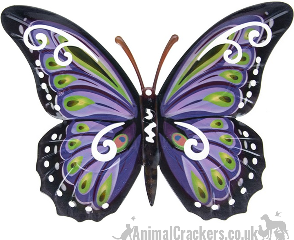Large 35cm Purple & multi colour metal Butterfly ornament wall art dec