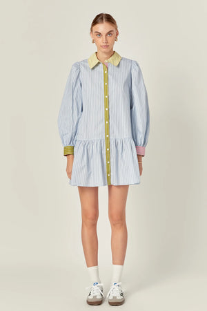 Color Block Stripe Mini Dress - Blue Multi - Blossom Boutique