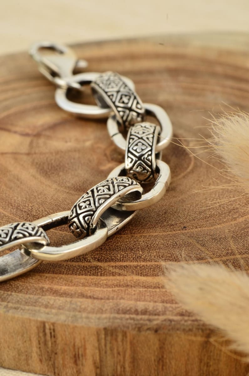 Finely detailed design silver & rose gold color bracelet for men - – Soni  Fashion®