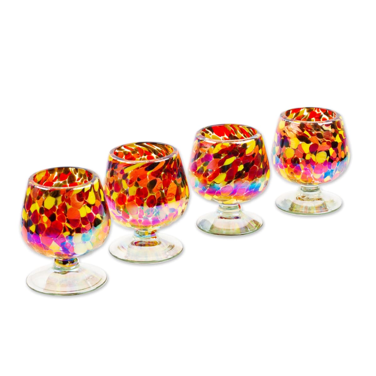Set of 4 Eco-Friendly Red Handblown Wine Glasses, 'Elegance Enchantment