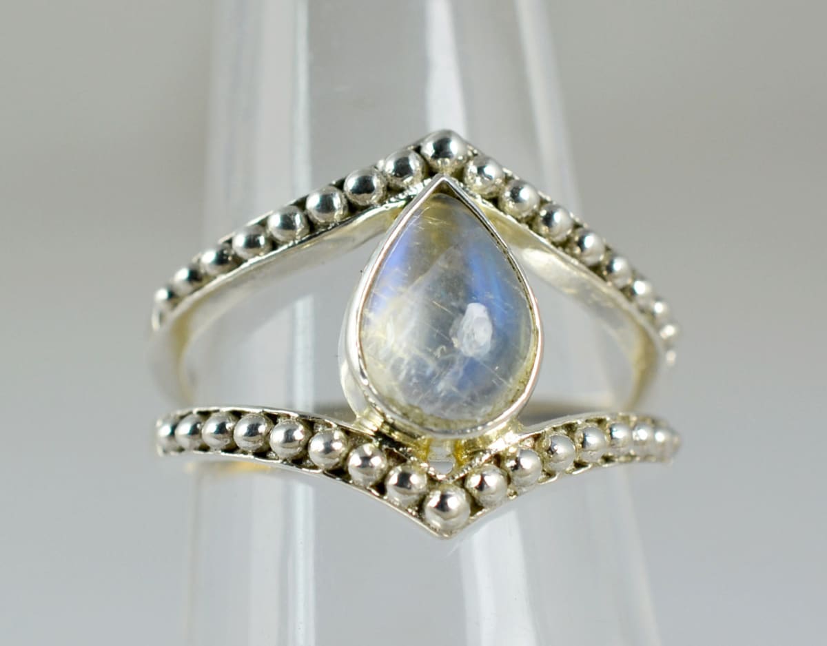 Rainbow Moonstone Ethnic Jewelry Brass Handmade Ring US Size 9 R-8823