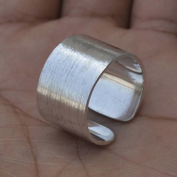 Wide chic silver ring, matte and polished