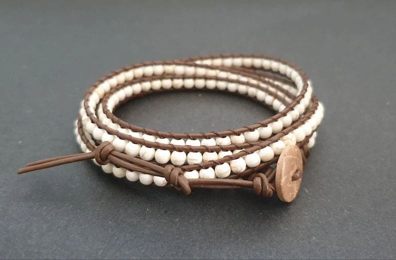 Howlite and Copper Leather Wrap Bracelet