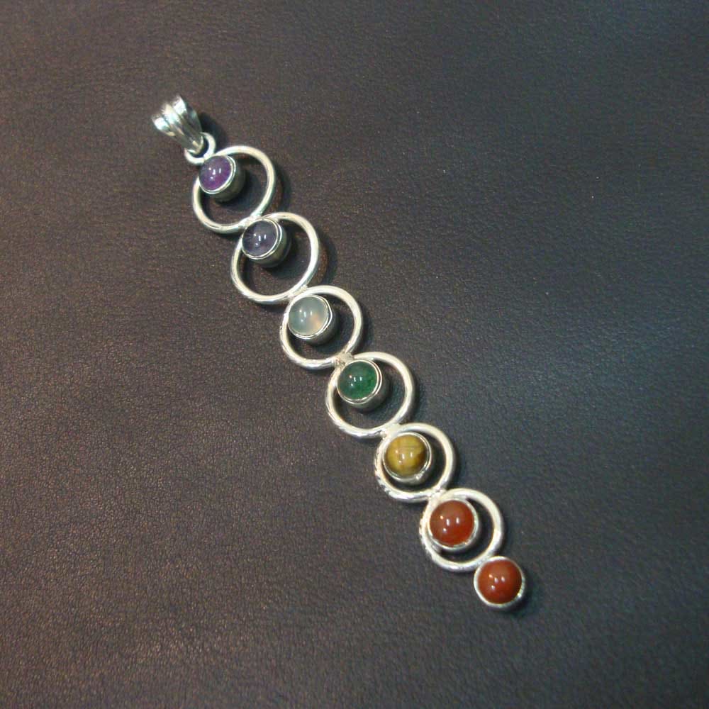 Thai Gemstone and Sterling Silver 7 Chakra Necklace - Seven Chakra Rainbow