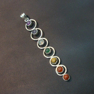 Thai Gemstone and Sterling Silver 7 Chakra Necklace, 'Seven Chakra Rainbow