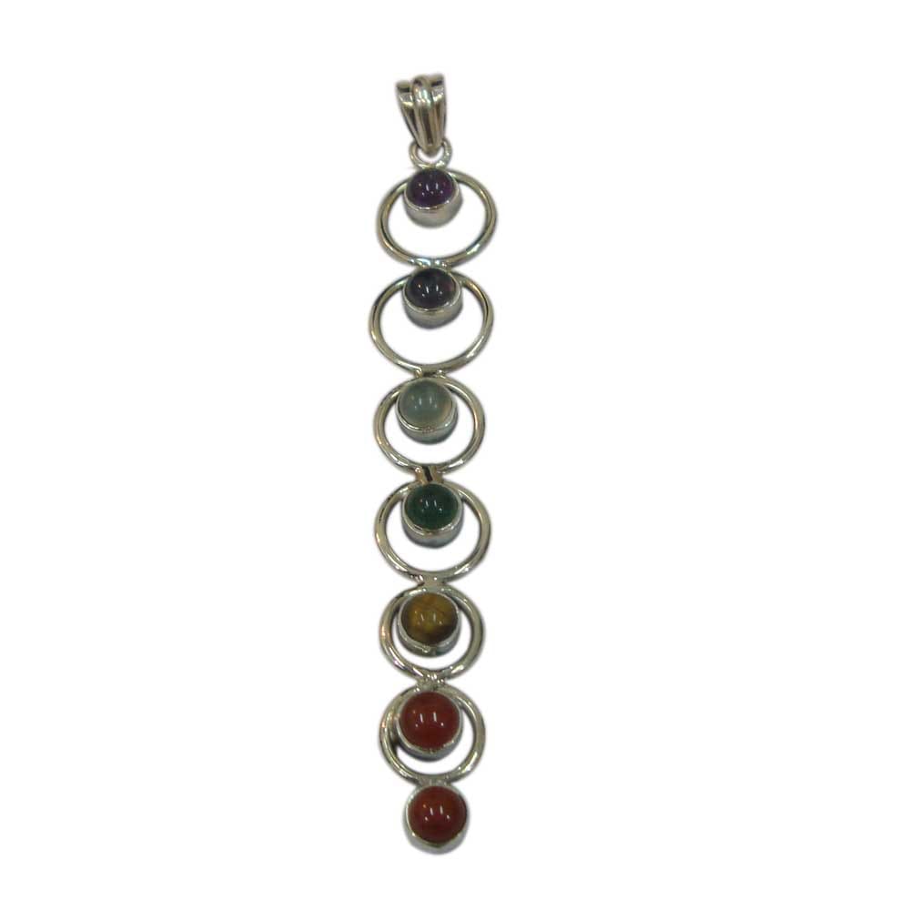 Thai Gemstone and Sterling Silver 7 Chakra Necklace - Seven Chakra Rainbow