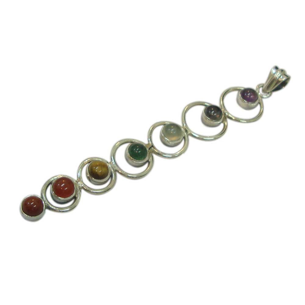 Multi Gemstone 925 Sterling Silver Chakra Pendant Necklace Jewelry