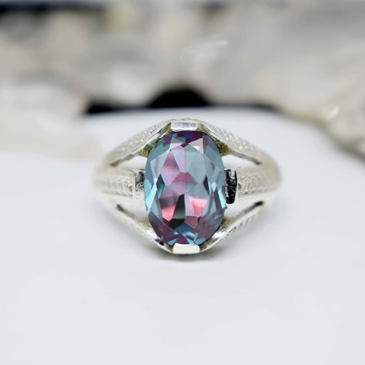 1.65ct Alexandrite Engagement Ring Alexandrite Amethyst Combo Ring  Color-change Alexandrite Ring Moissanite Band Vintage Alexandrite Jewelry -  Etsy