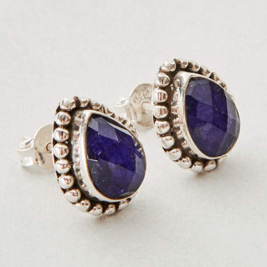 Earrings Amazing NATURAL INDIAN BLUE SAPPHIRE Gemstone Birthstone 925 Sterling Silver Fashion Handmade Stud Gift - by Jewelry Zone