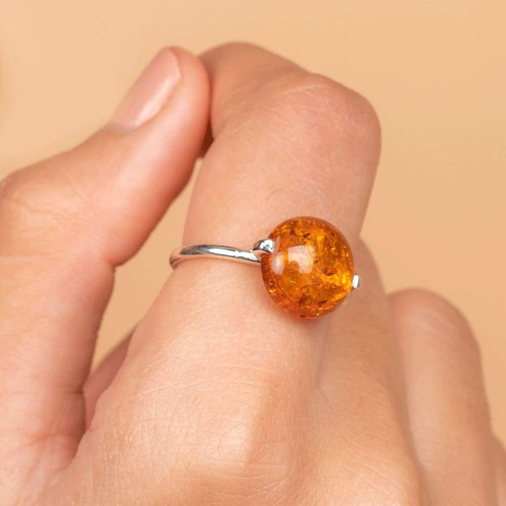 Amber Ring, Natural Amber, Taurus Birthstone, Silver Leaf Ring, Vintag
