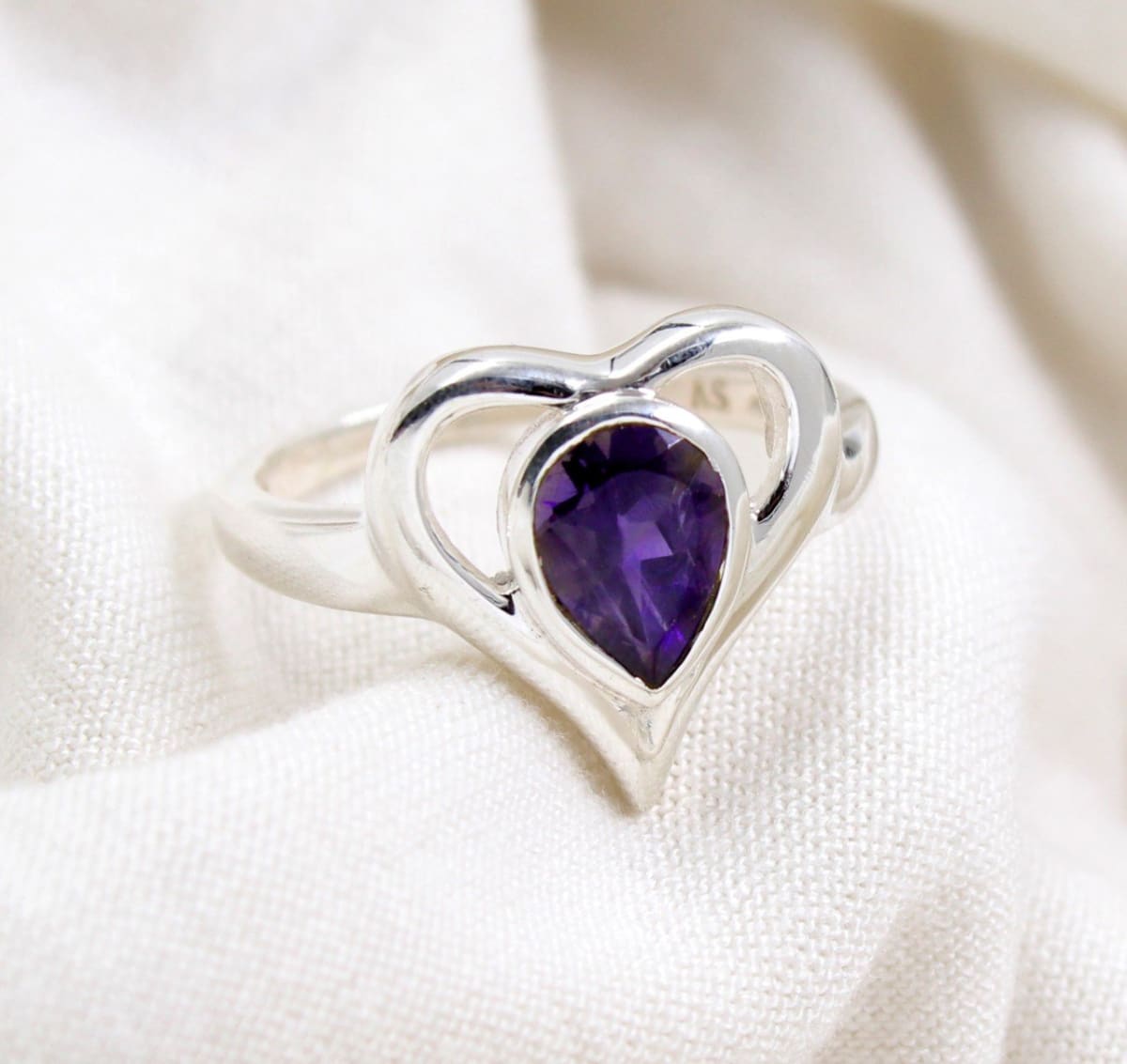 Zales Heart-Shaped Amethyst and Diamond Accent Ribbon Ring in Sterling  Silver | Hamilton Place