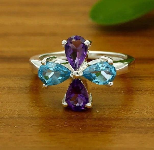 Multi Gemstone 925 Sterling Silver Ring, Multi Stone Handmade Jewelry, Gift  for Her
