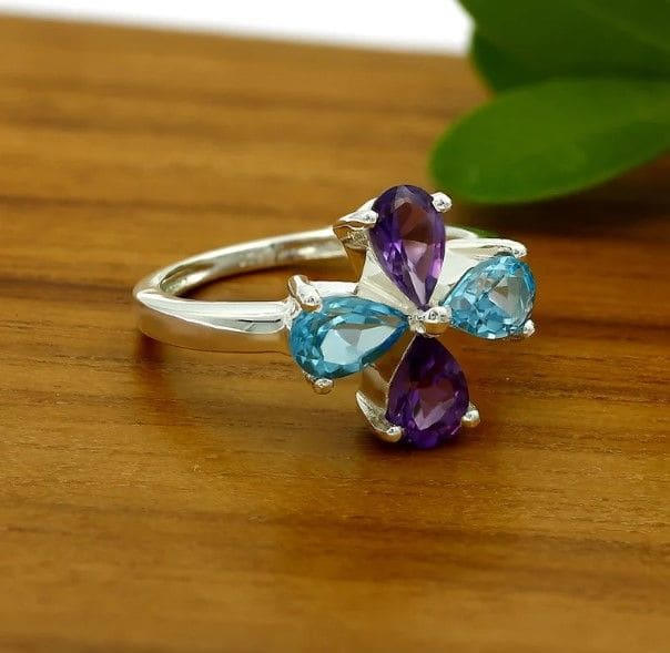 Colore Sg Sterling Silver, blue topaz and amethyst diamond ring LVR592-DBA  - Sterling Jewelers