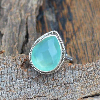 Natural Aqua Blue Chalcedony Gemstone Ring Bezel Ring 925 Sterling