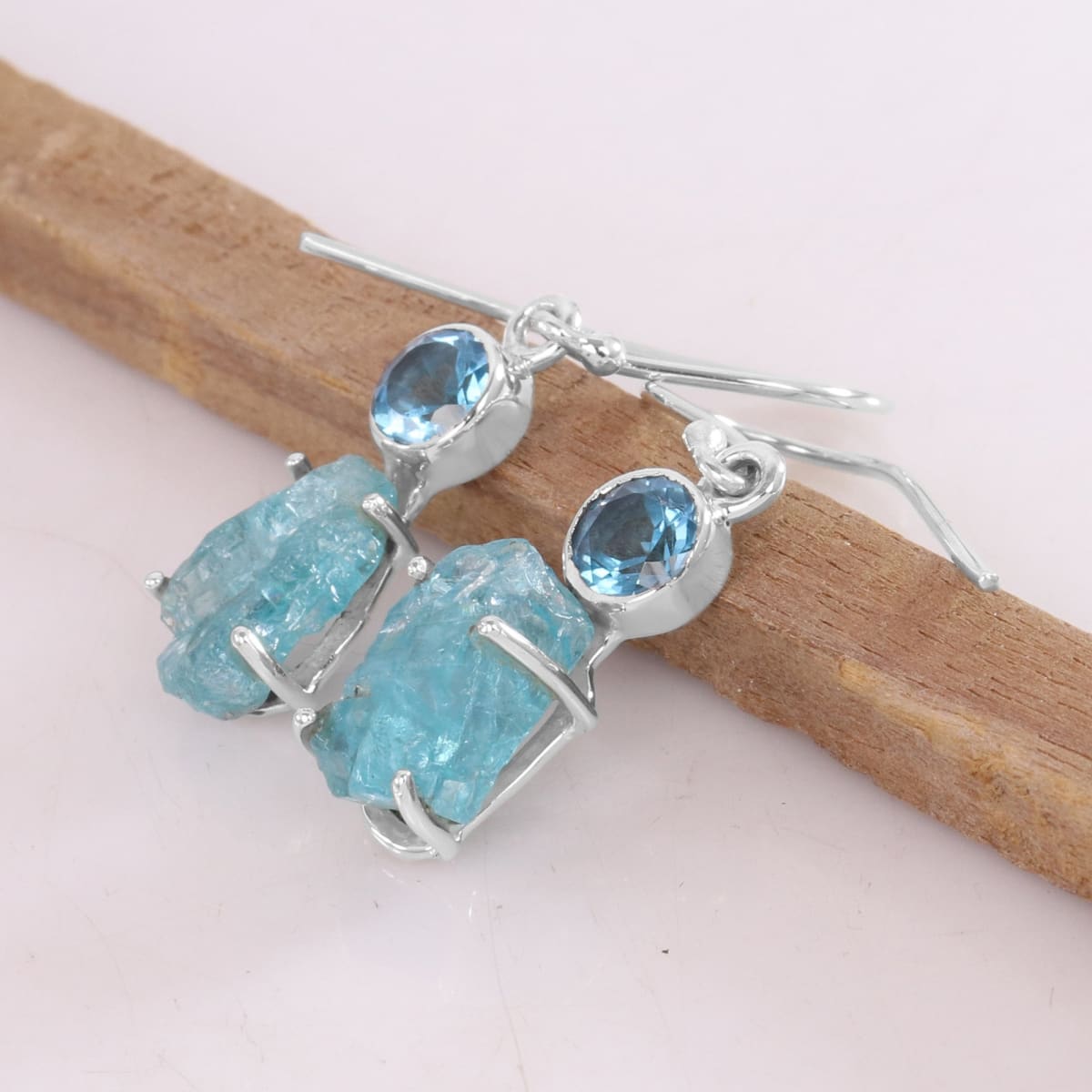 Raw Aquamarine Crystal Earrings in 14k Gold Fill for Courage