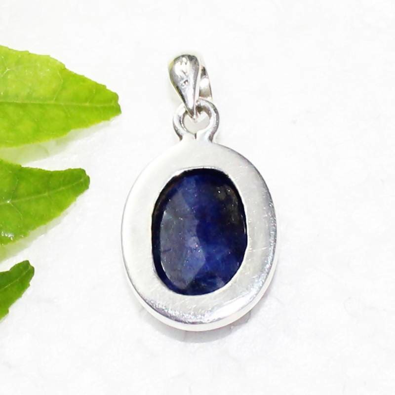 Attractive NATURAL INDIAN BLUE SAPPHIRE Gemstone Pendant, Birthstone  Pendant, 925 Sterling Silver Pendant