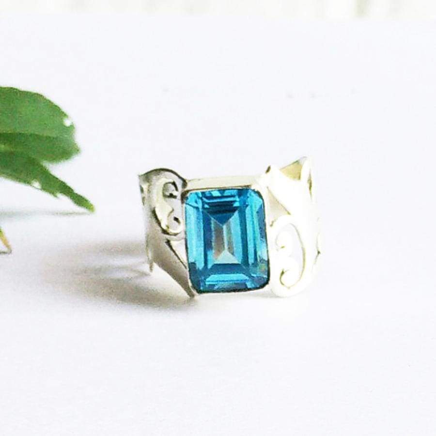 925 Sterling Silver Mens Ring Blue Topaz GemStone Handmade Men