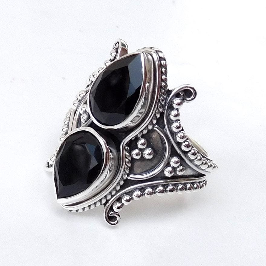 Filigree Ring - Black Onyx Stone in Silver 14x10mm