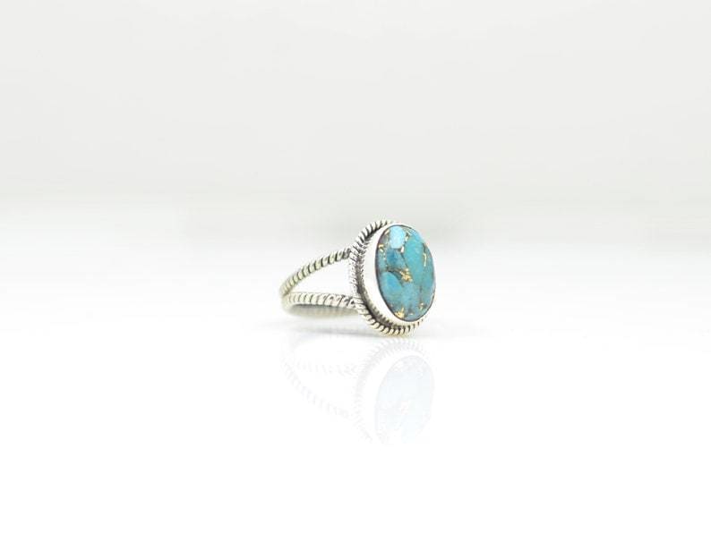 Blue Mojave Turquoise Ring Silver 925 Oval Gemstone Double Band