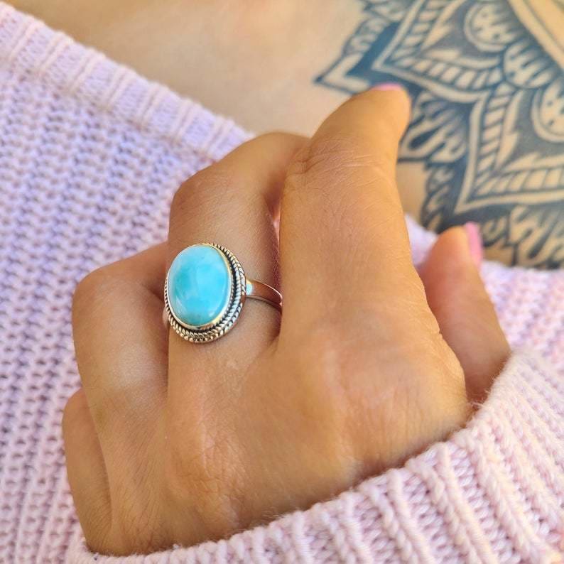 boho larimar minimalist 925 sterling silver statement ring handcrafted jewelry for her handmade girivar creations discovered 413