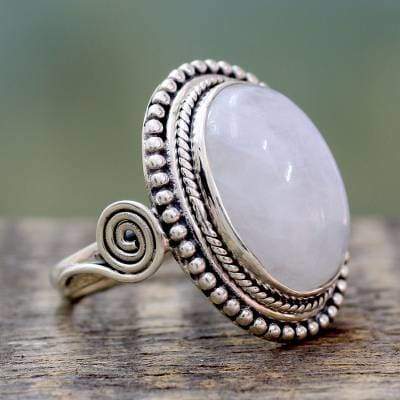Boho Rainbow Moonstone Sterling Silver Ring Gift for Women