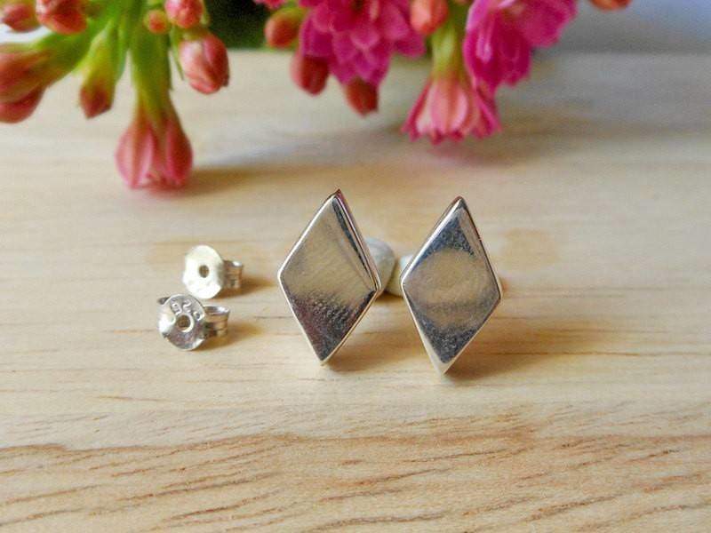 Silver 3D Yeah Triangle Huggie Earrings