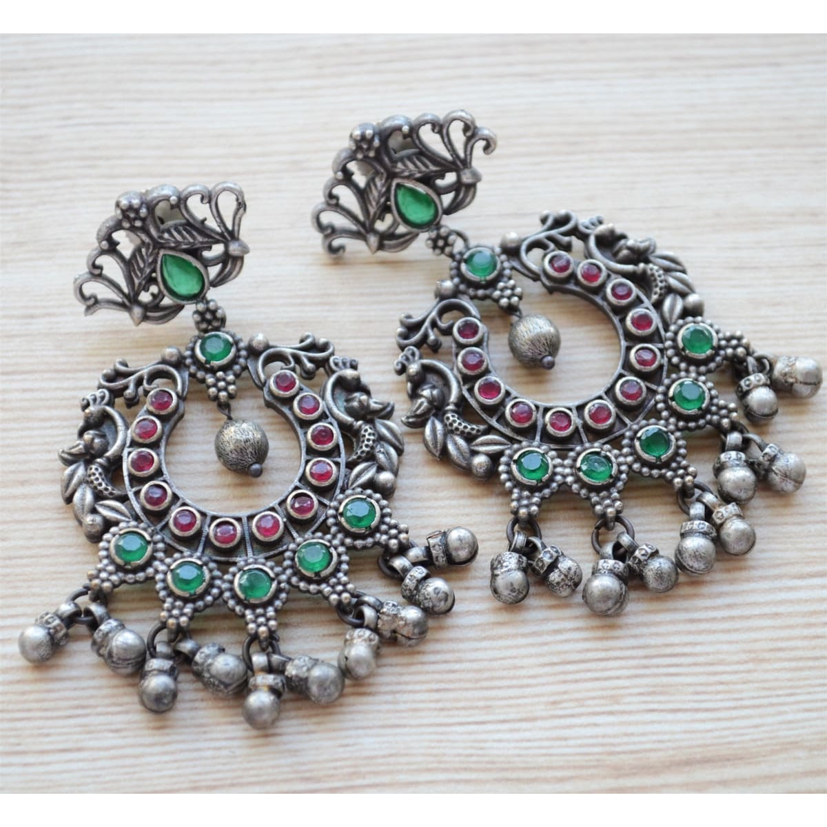 Buy Maati Floral Statement Antique Oxidized Chandbali Earrings | Tarinika