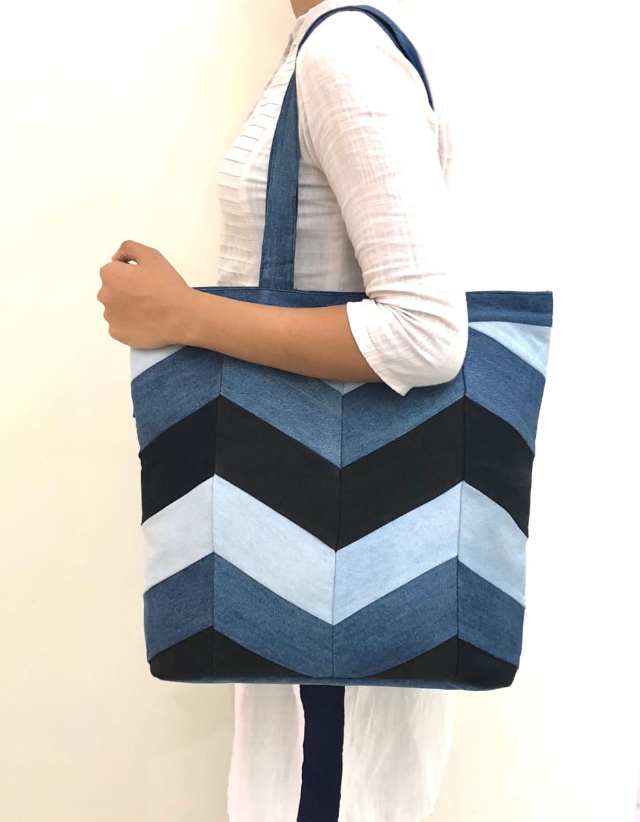 Denim Patchwork Tote Bag