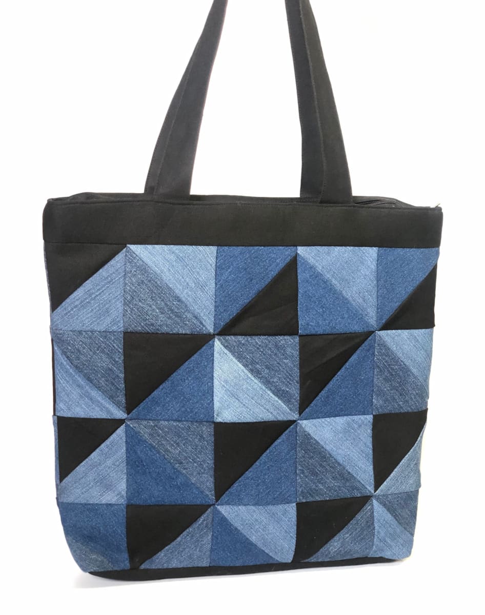 Denim Tote Bag for Women - Triangular Patchwork