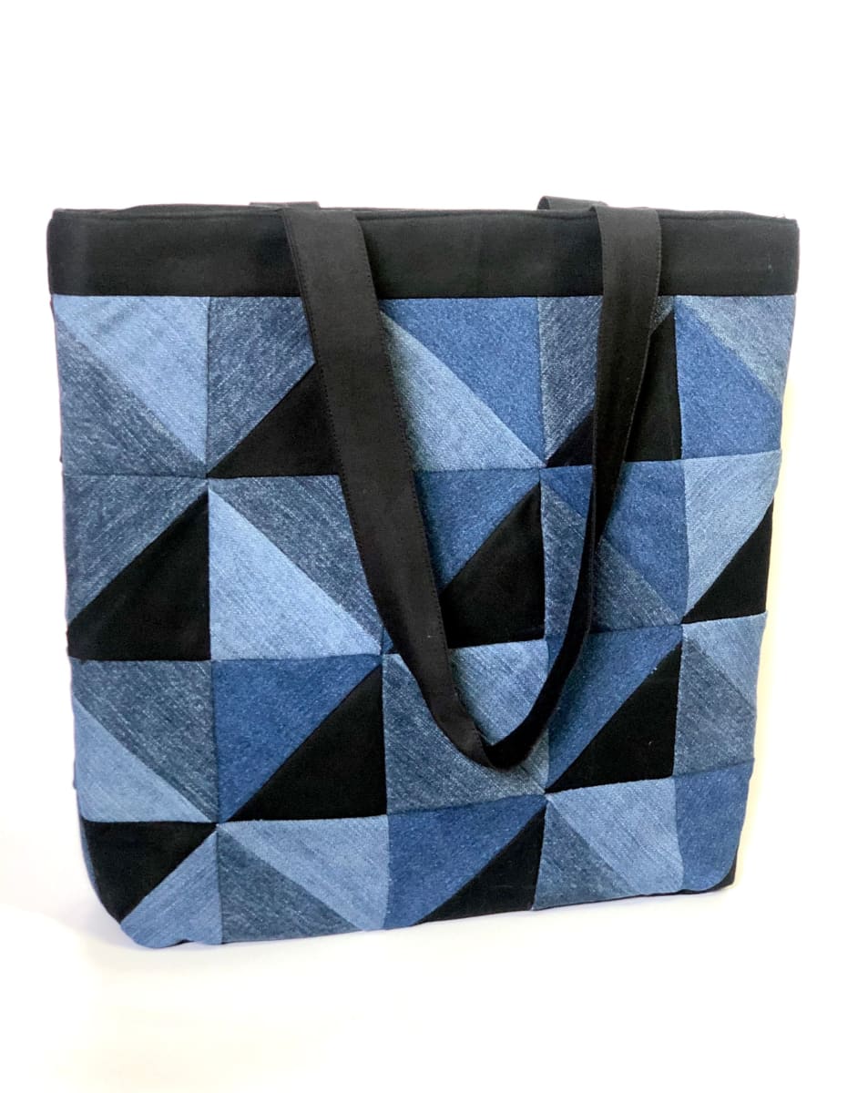 Denim Tote Bag for Women - Triangular Patchwork