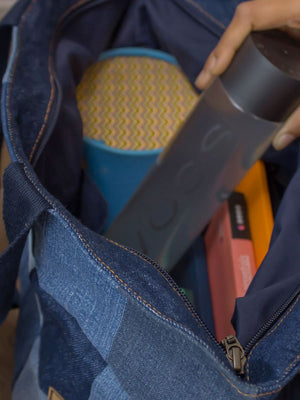 Upcycled Denim Jeans Duffle Travel Gym Crossbody bag