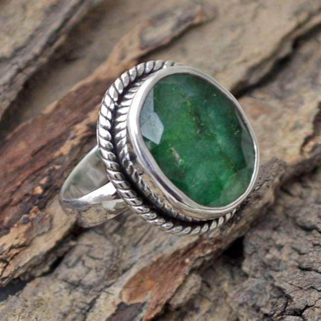 Green Emerald Ring, Sterling Silver Victorian Jewelry #D11 – Silver Embrace