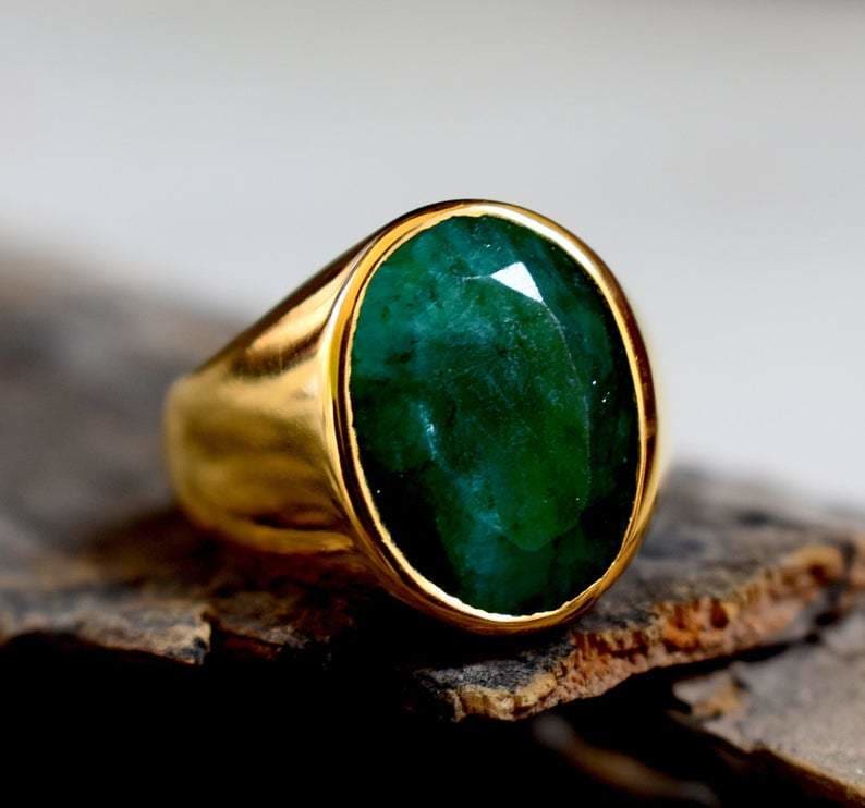 Men's Silver Signet Ring with Green Jade 9