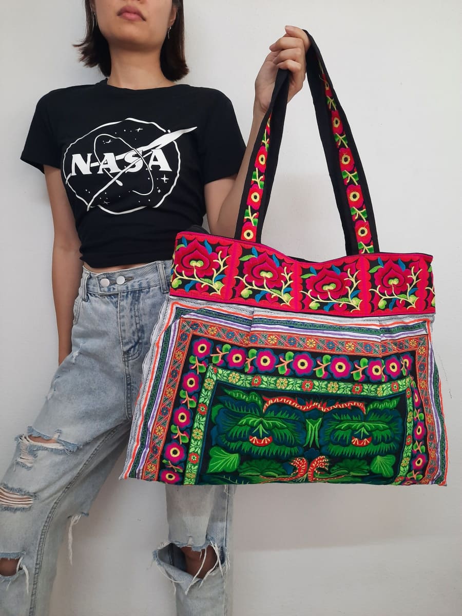 Handmade Boho Crossbody Bag, Vintage Hmong Embroidered Sling Bag, Hippie Bag