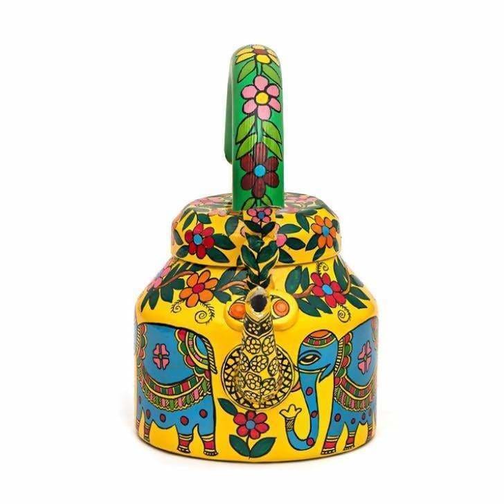 Nilakanth - Hand Painted Chai Kettle Teapot in Blue, Yellow, & Red